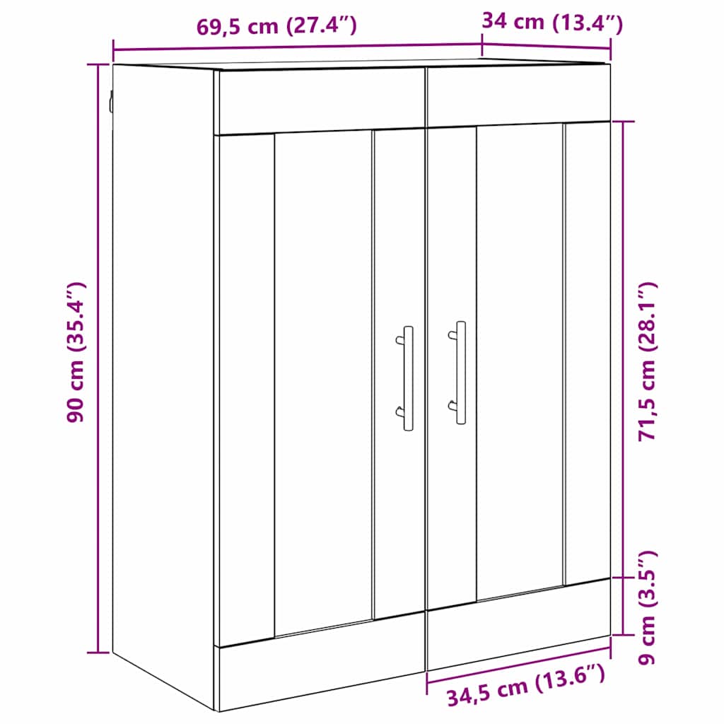 Wall Mounted Cabinet Black Oak 69.5 x 34 x 90 cm