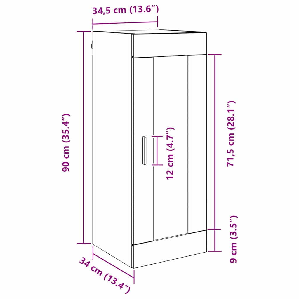 Wall Mounted Cabinet Black Oak 34.5 x 34 x 90 cm