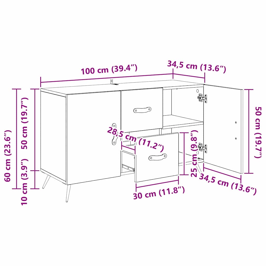 Sideboard Artisan Oak 100 x 36 x 60 cm Engineered Wood