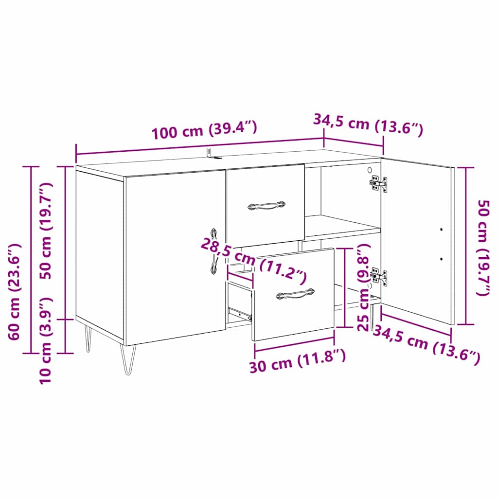 Sideboard Black Oak 100 x 36 x 60 cm Engineered Wood