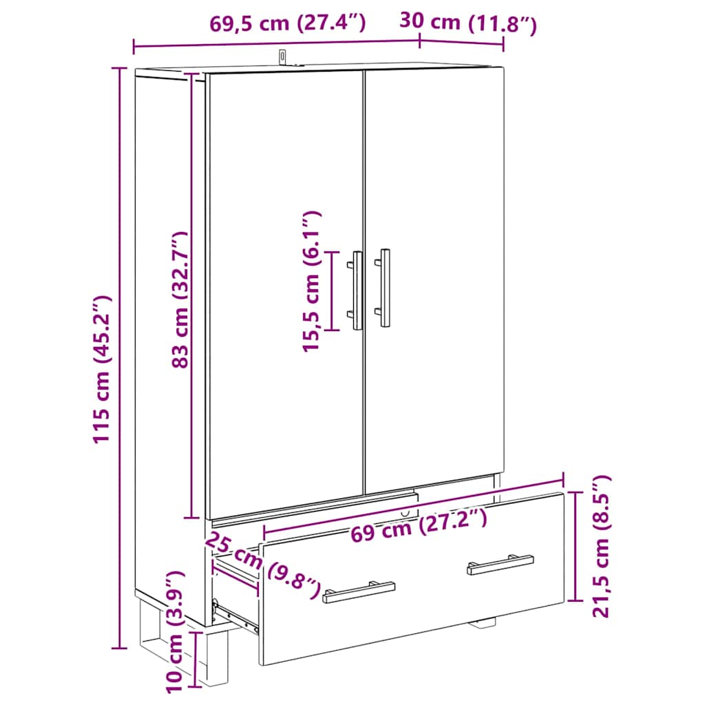 Highboard Black Oak 69.5 x 30 x 115 cm Engineered Wood