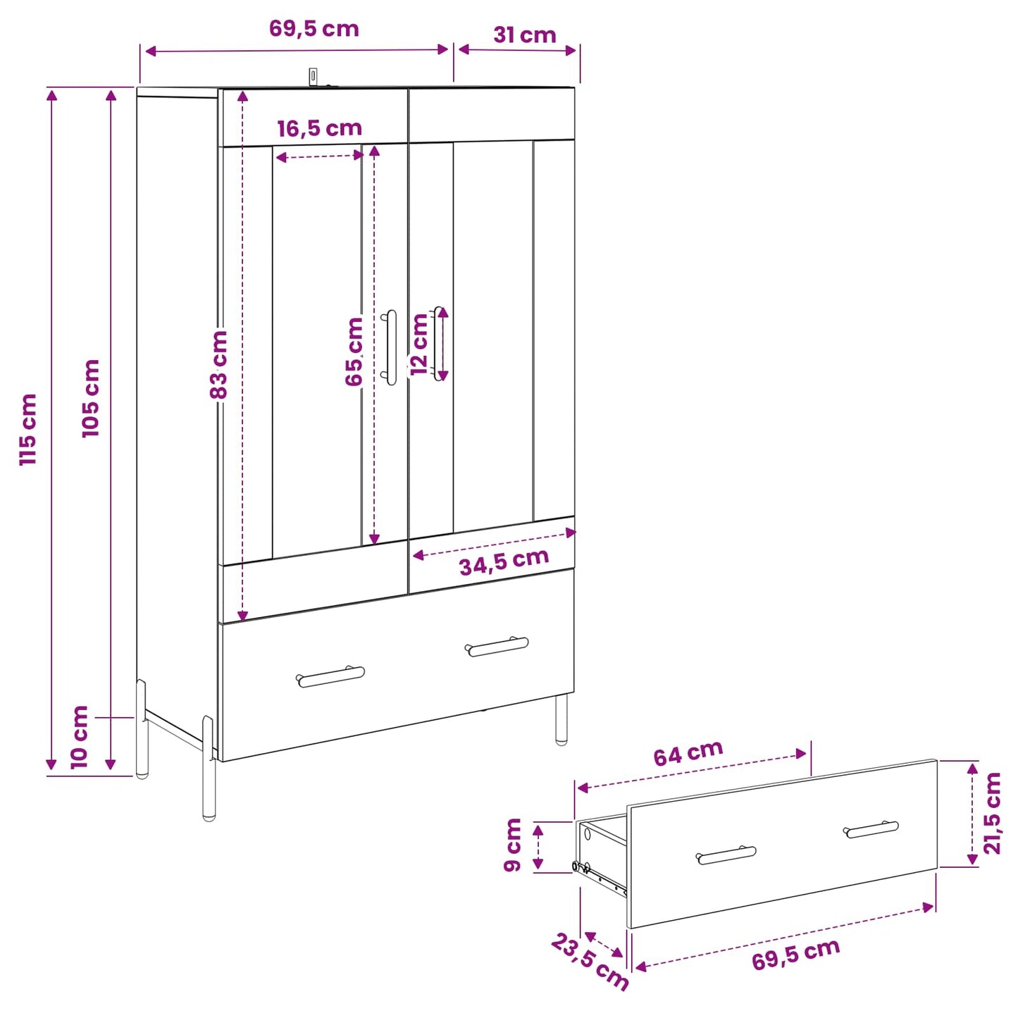 Highboard CORONA Artisan Oak 69.5 x 31 x 115 cm Engineered Wood