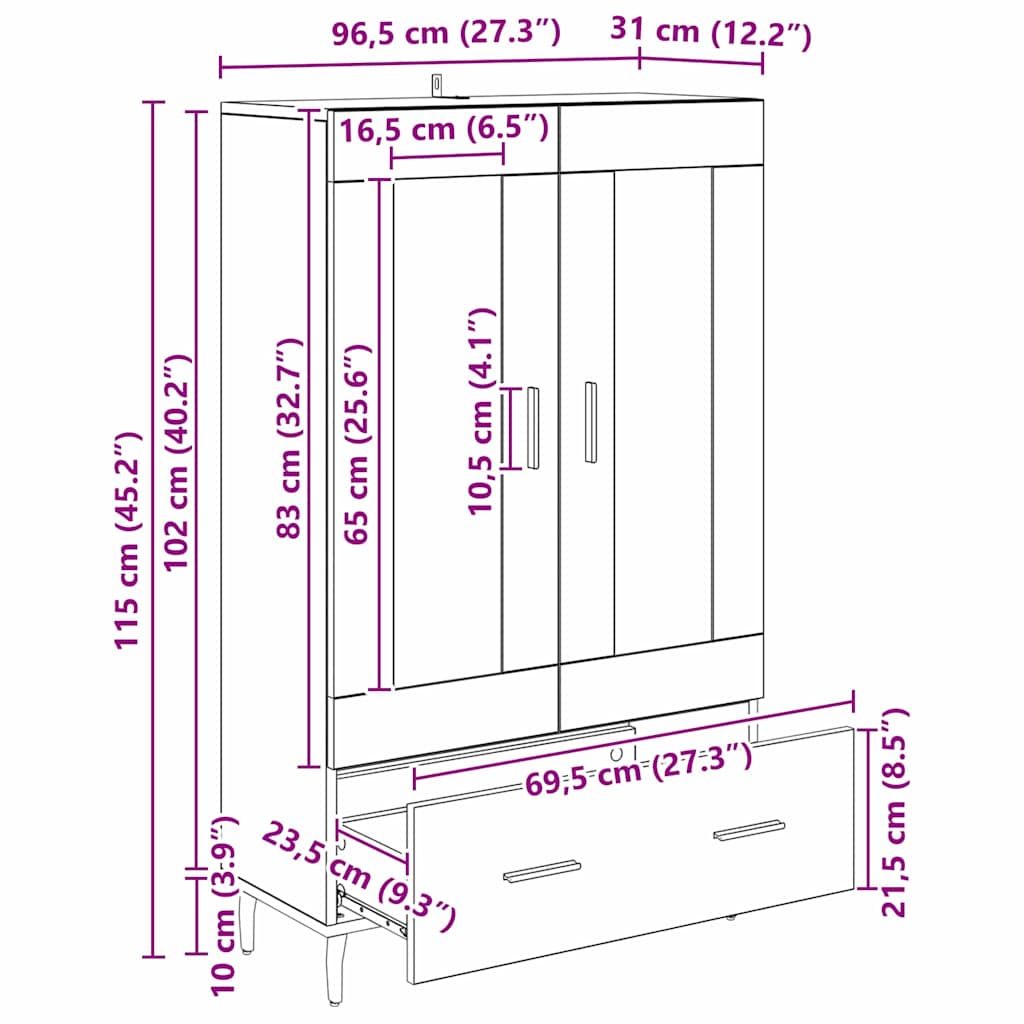 Highboard Old Wood 69.5 x 31 x 115 cm Engineered Wood