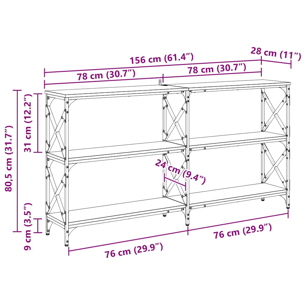 Console Table Black Oak 156 x 28 x 80.5 cm Engineered Wood