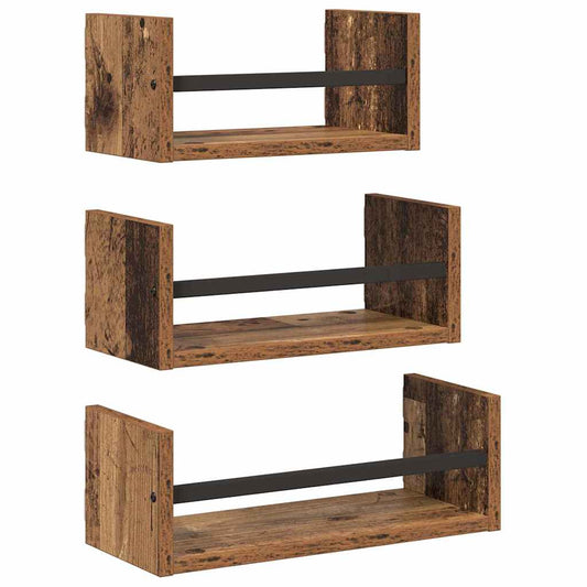 Wall Shelf Set 3 pcs Old Wood 40 x 16 x 14 cm Engineered Wood Wall Shelf Set 3 pcs Old Wood 40 x 16 x 14 cm Engineered Wood