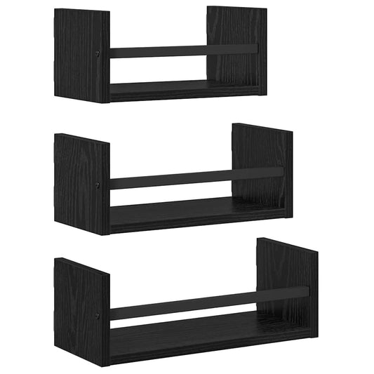 Wall Shelf Set 3 pcs Black Oak 40 x 16 x 14 cm Engineered Wood Wall Shelf Set 3 pcs Black Oak 40 x 16 x 14 cm Engineered Wood