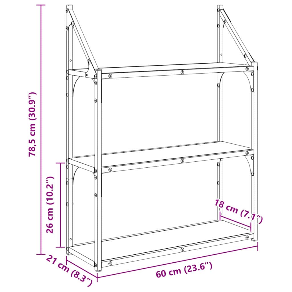 Wall Shelf Wall-Mounted Artisan Oak 60 x 21 x 78.5 cm