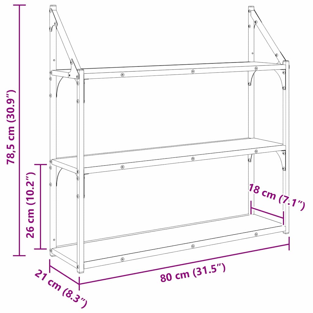 Wall Shelf Black Oak 80 x 21 x 78.5 cm Engineered Wood