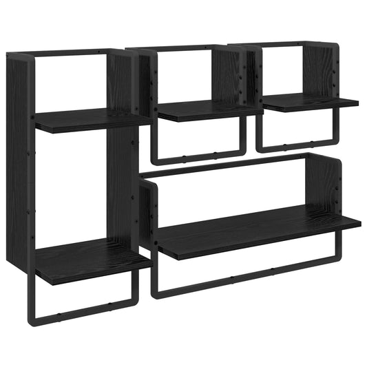 Wall Shelf Set 4 pcs Black Oak 65 x 25 x 30 cm Engineered Wood Wall Shelf Set 4 pcs Black Oak 65 x 25 x 30 cm Engineered Wood