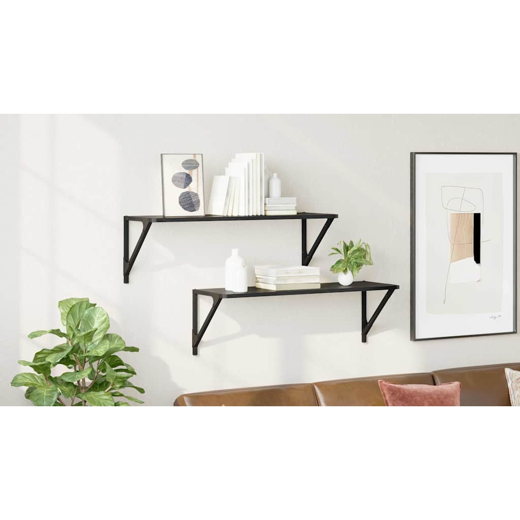 Wall Shelves 2 pcs Black Oak 80 x 25 x 25.5 cm Engineered Wood