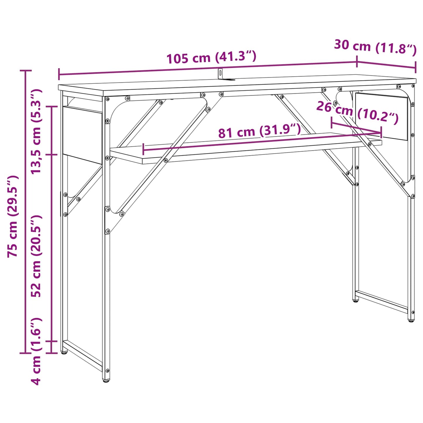 ConsoleTable Old Wood Engineered Wood 105x30x75cm