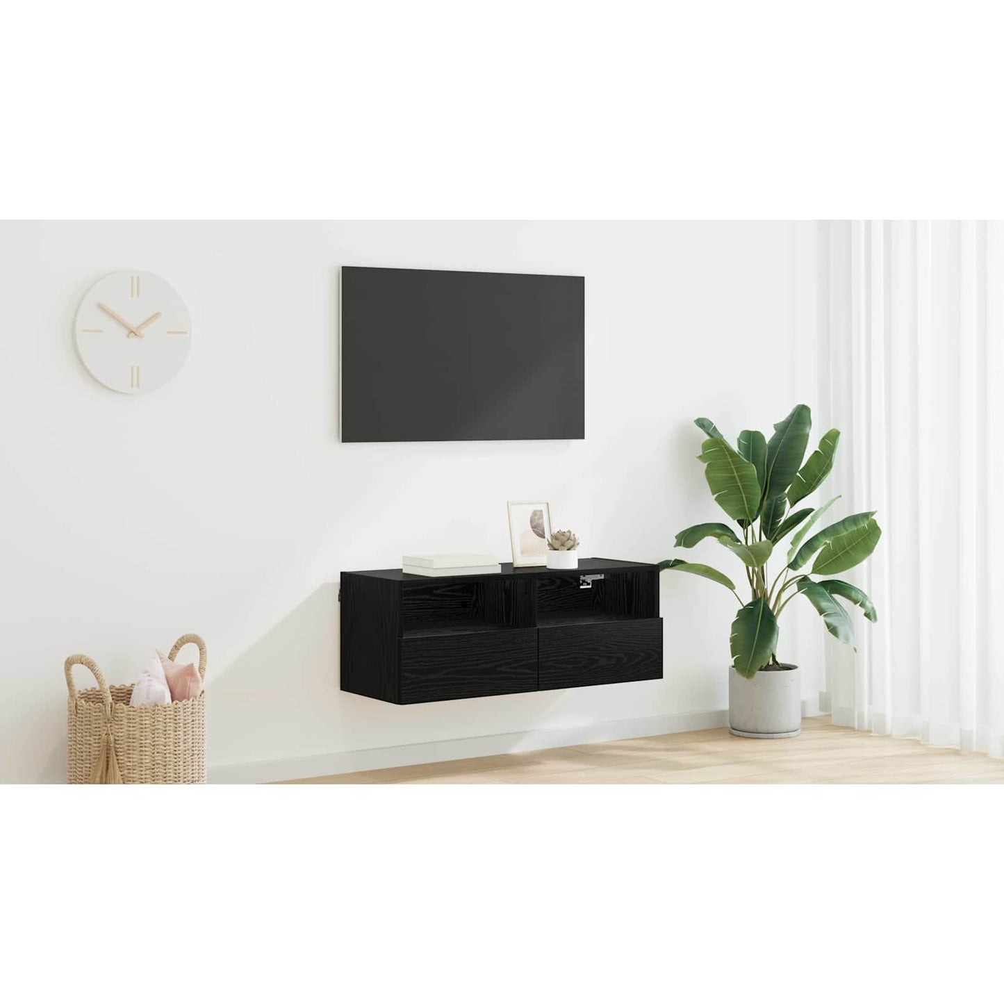TV Wall Cabinet Black Oak 80 x 30 x 30 cm Engineered Wood