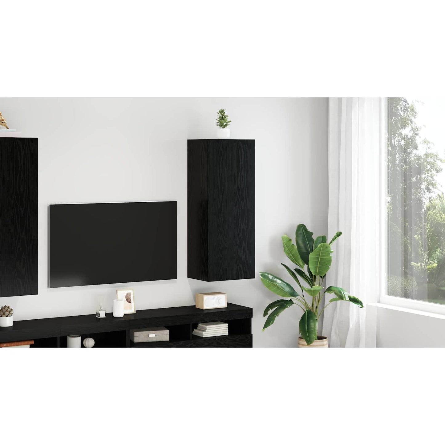 TV Wall Cabinet Black Oak 40.5 x 30 x 102 cm Engineered Wood