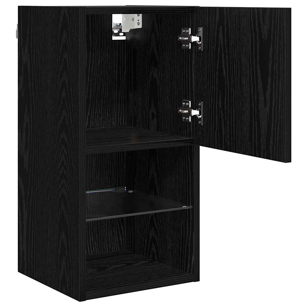 Wall-mounted TV Cabinet with LED Black Oak 30.5 x 30 x 60 cm