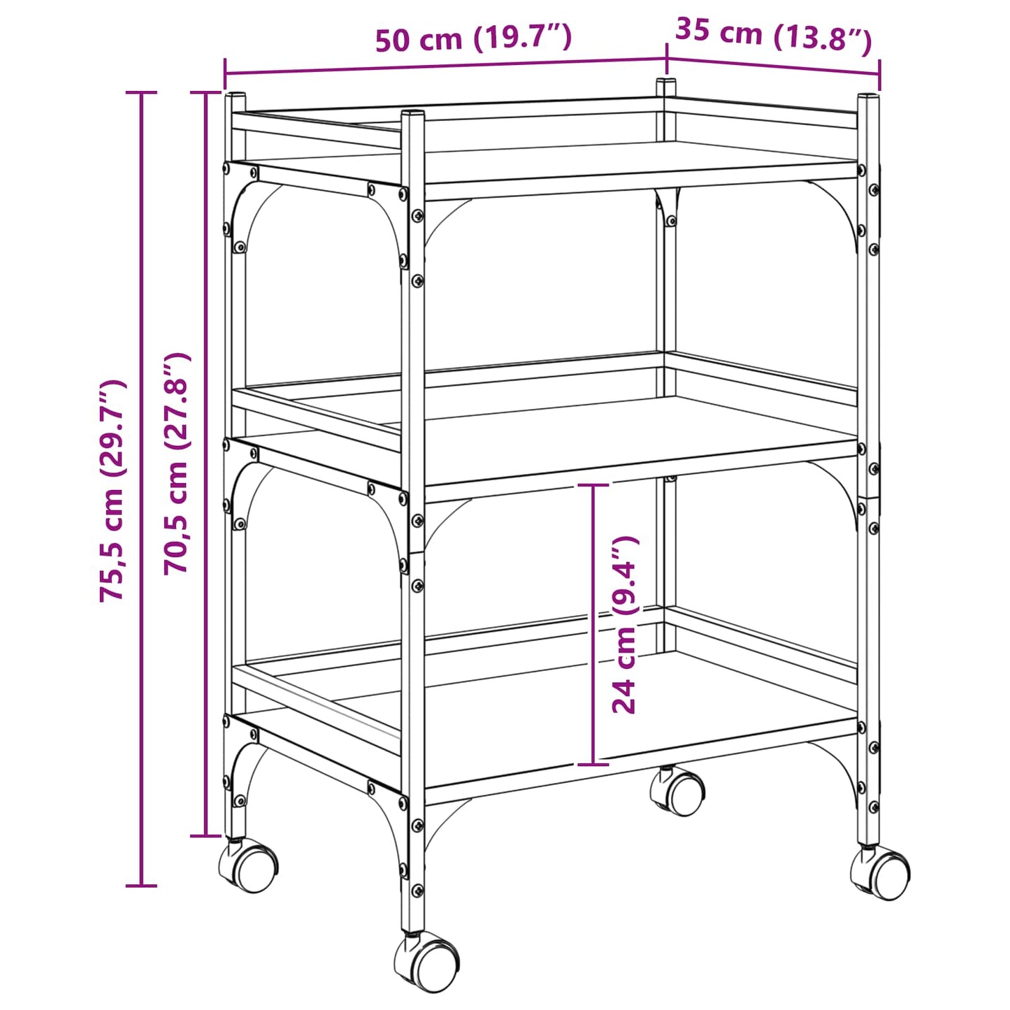 Kitchen Trolley Sonoma Oak 50 x 35 x 75.5 cm Engineered Wood