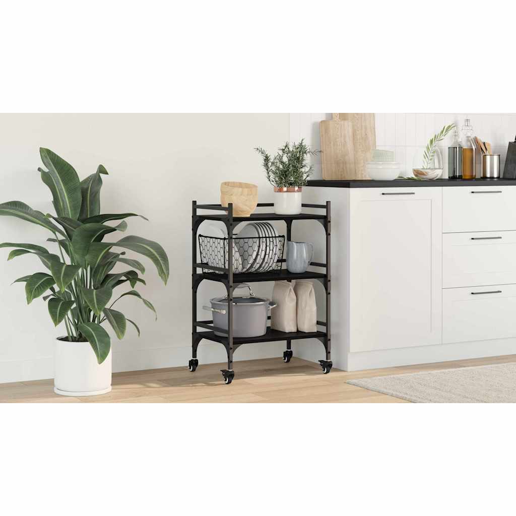 Kitchen Trolley Black Oak 50 x 35 x 75.5 cm Engineered Wood