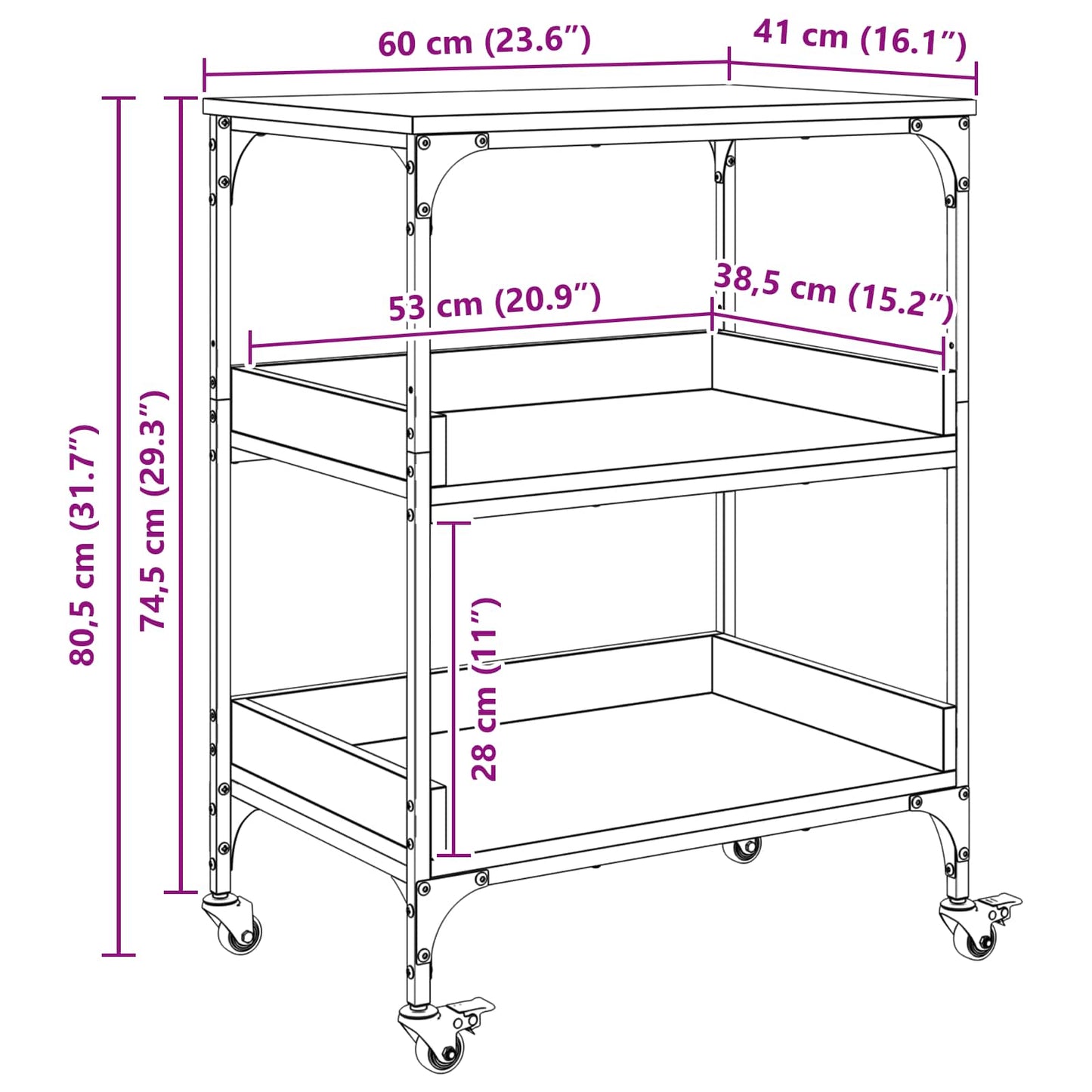 Kitchen Trolley Sonoma Oak 60 x 41 x 80.5 cm Engineered Wood