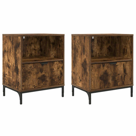 Bedside Cabinet 2 pcs Smoked oak 49 x 36 x 61 cm Bedside Cabinet 2 pcs Smoked oak 49 x 36 x 61 cm