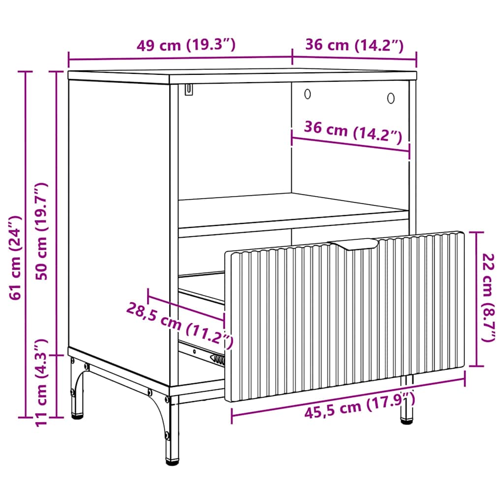 Bedside Cabinet 2 pcs Old wood 49 x 36 x 61 cm Engineered wood