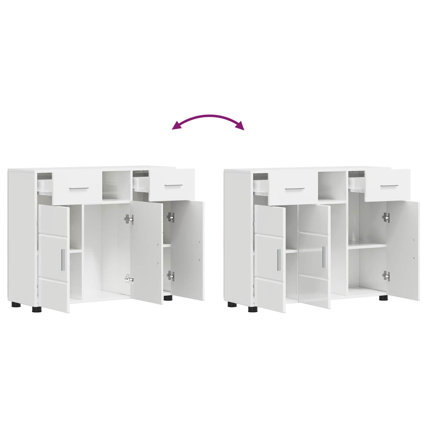 Wooden Cabinet with Drawer High Gloss White 88.5 x 30.5 x 73 cm