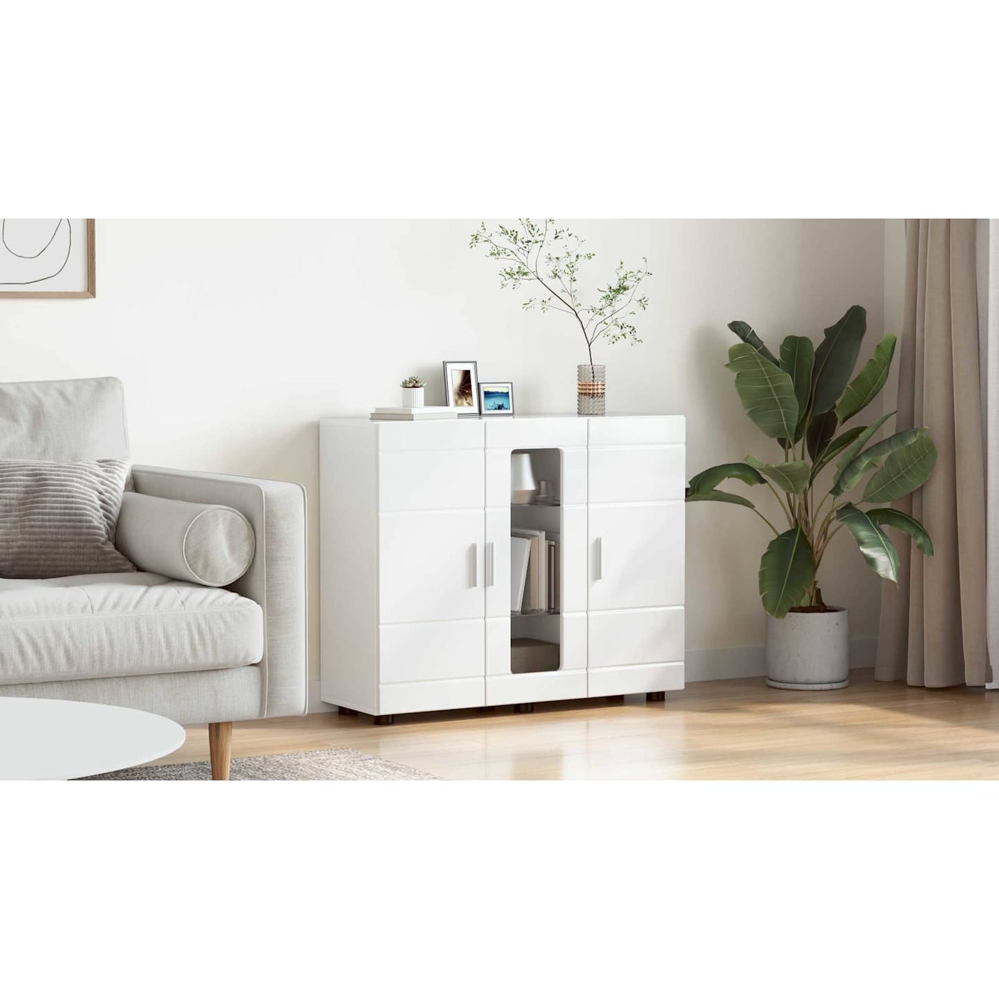 Wooden Cabinet High Gloss White Engineered Wood
