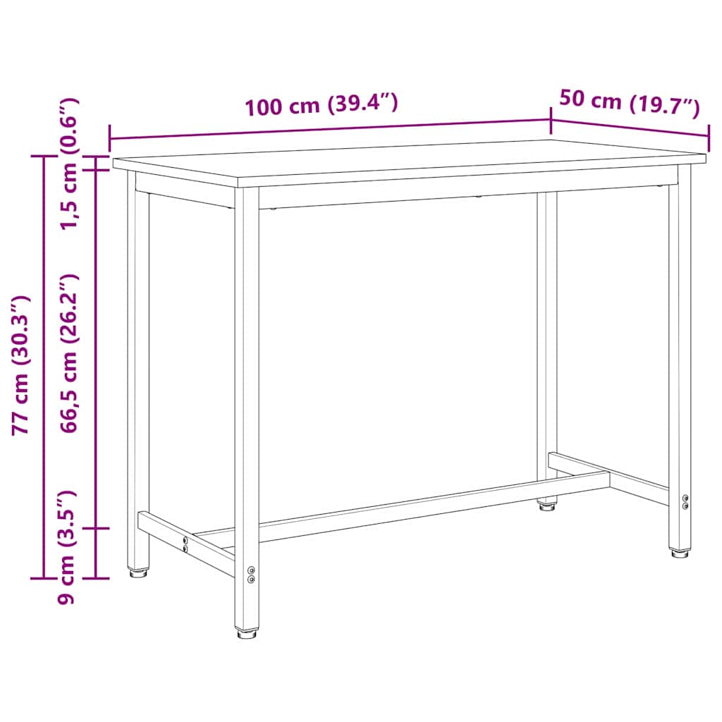 Table Natural 100 x 50 x 77 cm Engineered Wood and Steel