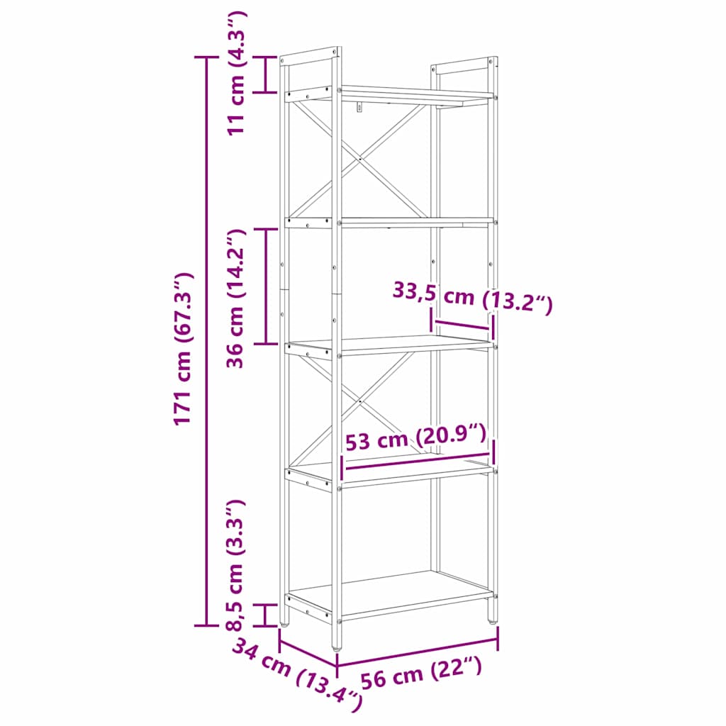 Bookshelf 5-Tier 56 x 34 x 171 cm Engineered Wood Black Oak