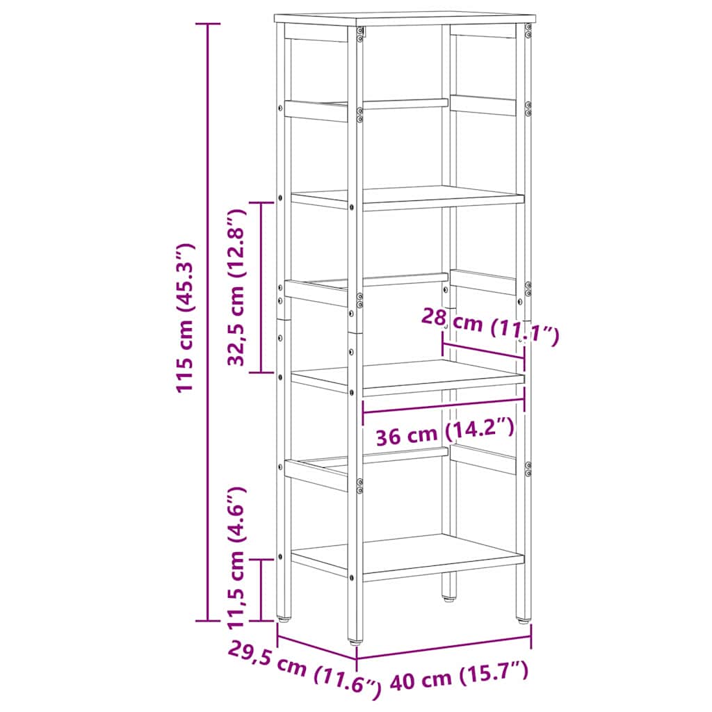 Bookshelf 3-Tier 40 x 29.5 x 115 cm Engineered Wood Black Oak