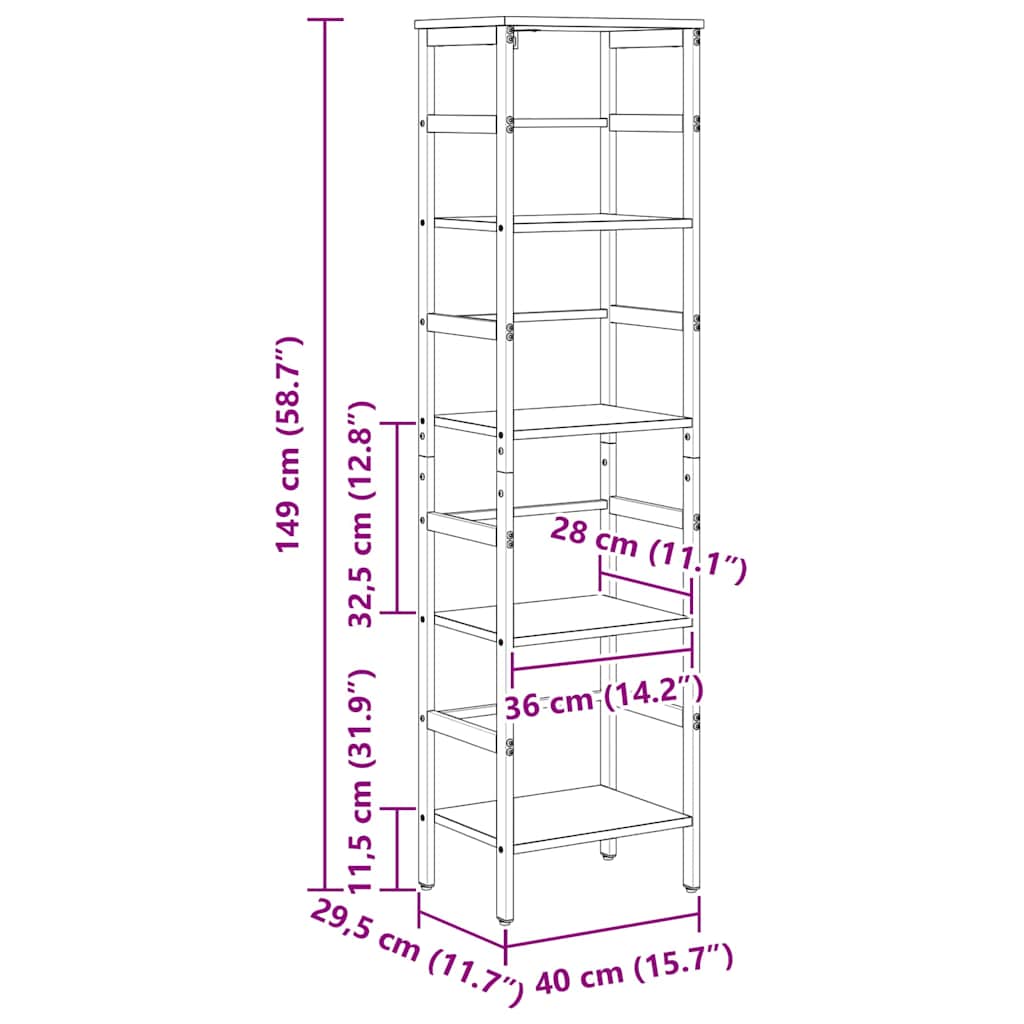 Bookshelf 4-Tier 40 x 29.5 x 149 cm Engineered Wood Grey Sonoma