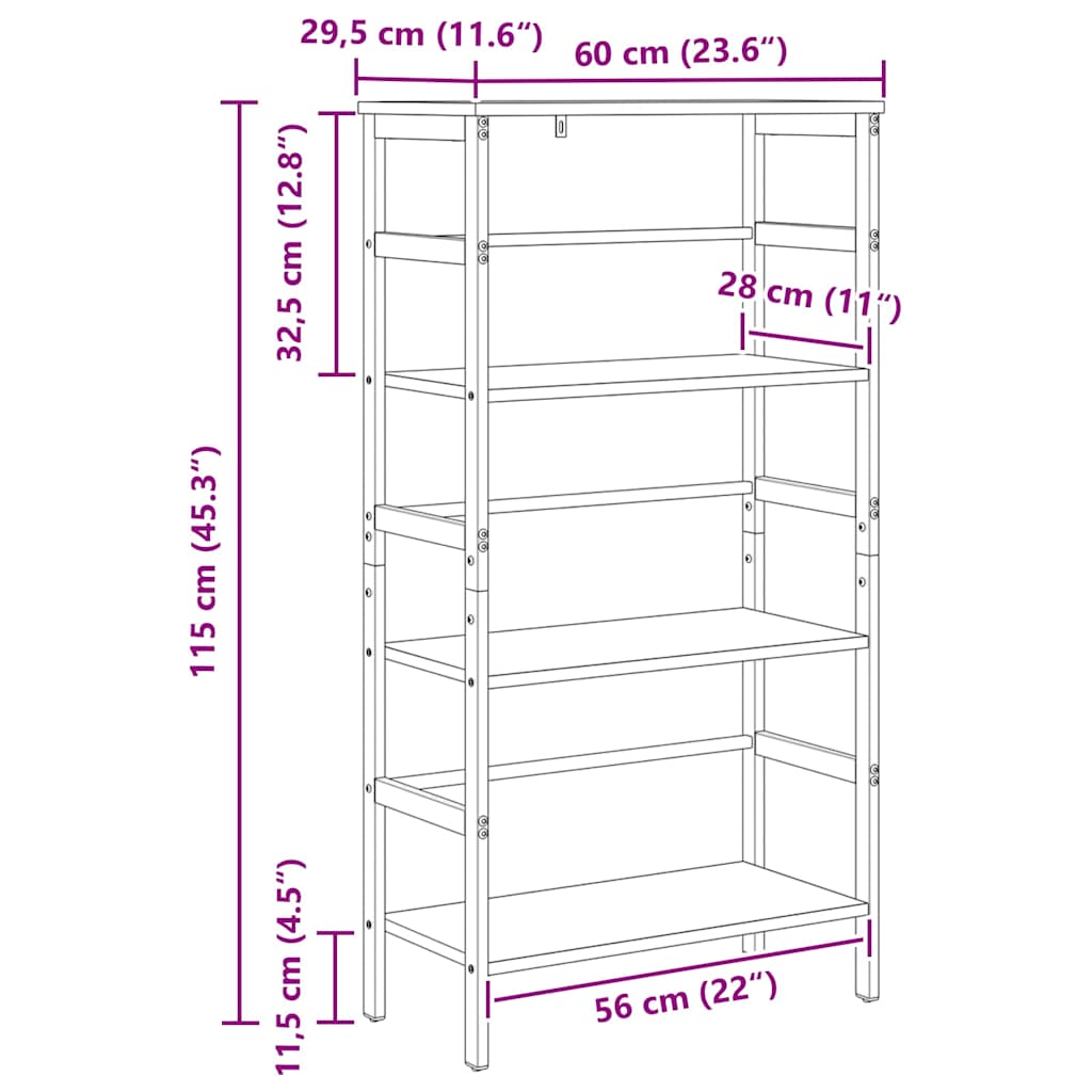 Bookshelf 3-Tier 60 x 29.5 x 115 cm Engineered Wood Black Oak