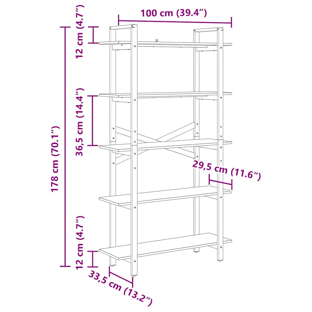 Bookshelf Old Wood 100 x 33.5 x 178 cm Engineered Wood