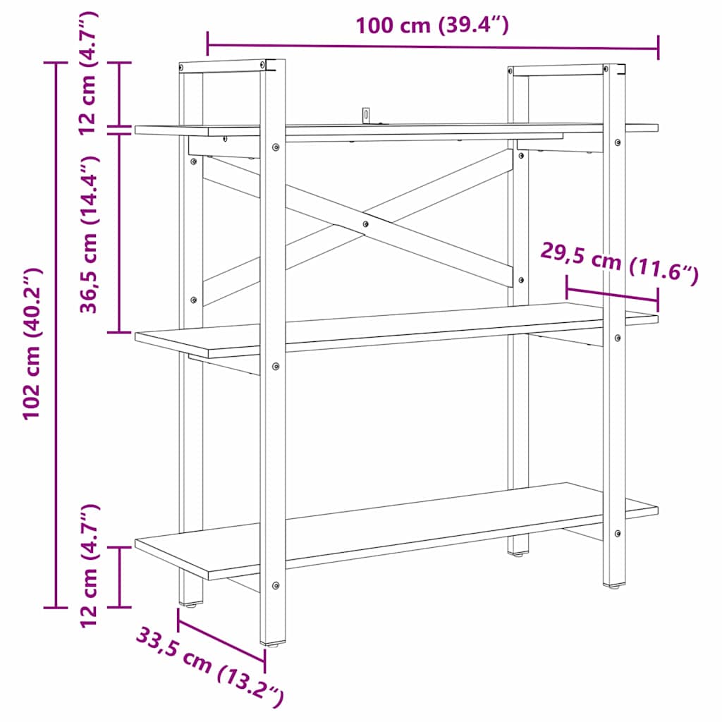 Bookshelf Sonoma Oak 100 x 33.5 x 102 cm Engineered Wood