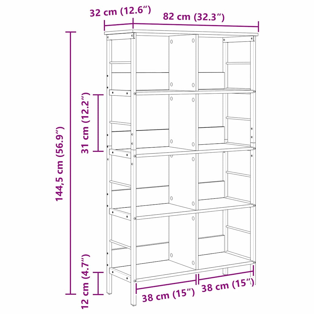 Bookshelf 8-Tier 82 x 32 x 144.5 cm Engineered Wood Artisan Oak