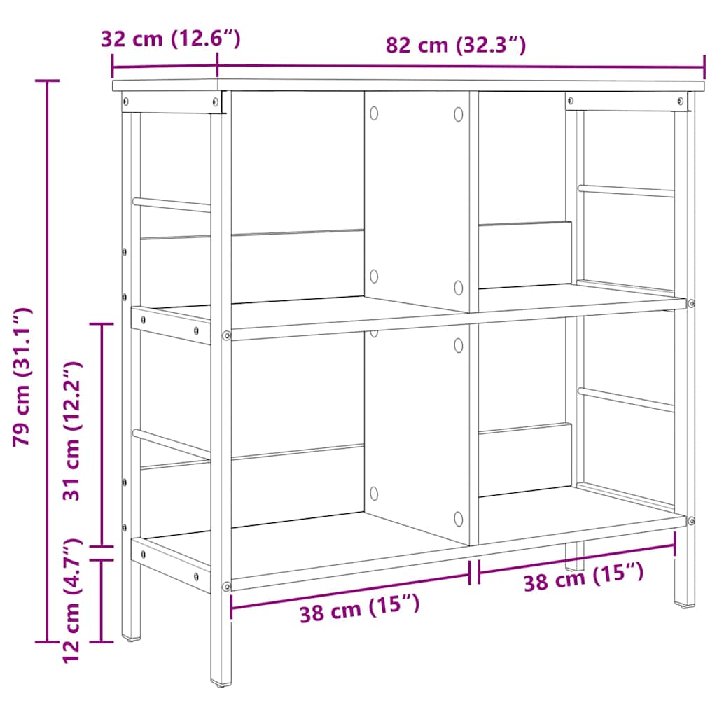 Bookshelf 4-Tier 82 x 32 x 79 cm Engineered Wood Smoked Oak
