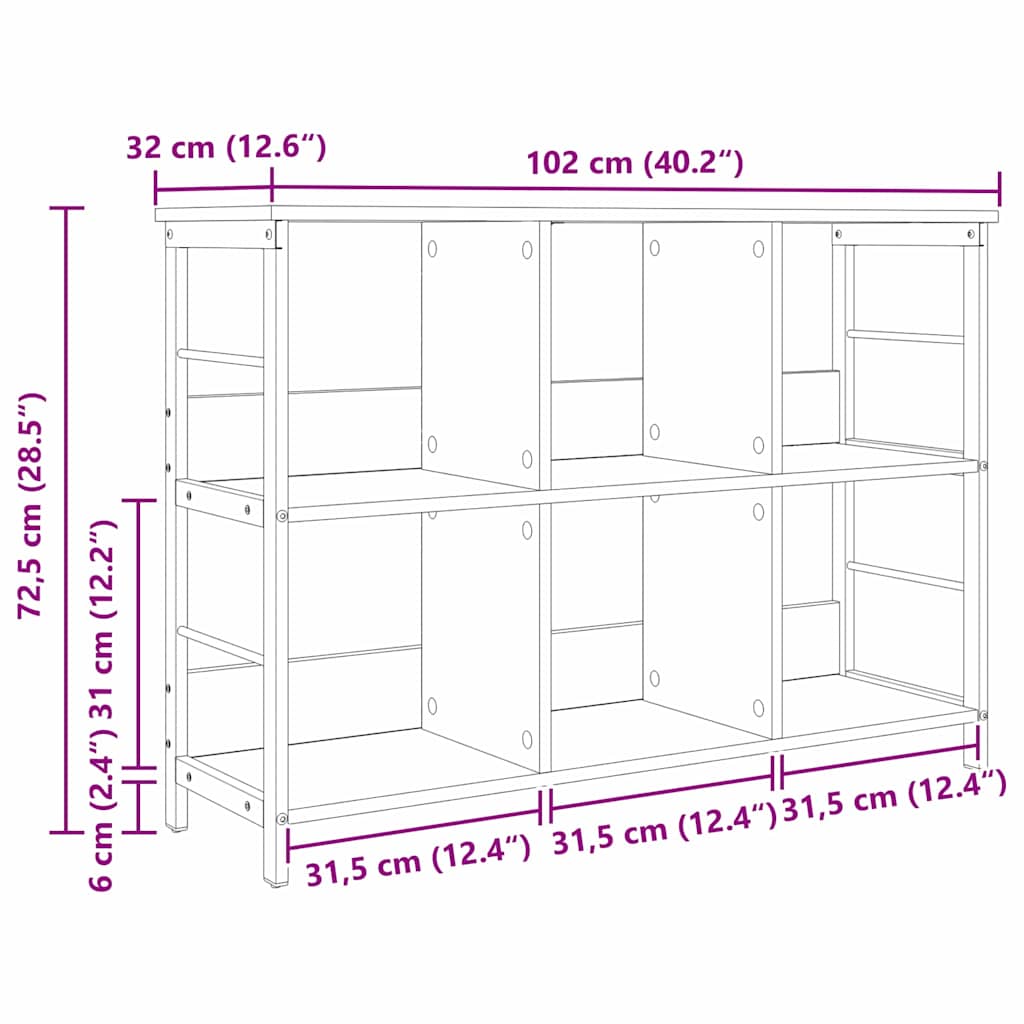 Bookshelf 6-Tier 102 x 32 x 72.5 cm Engineered Wood Sonoma Oak