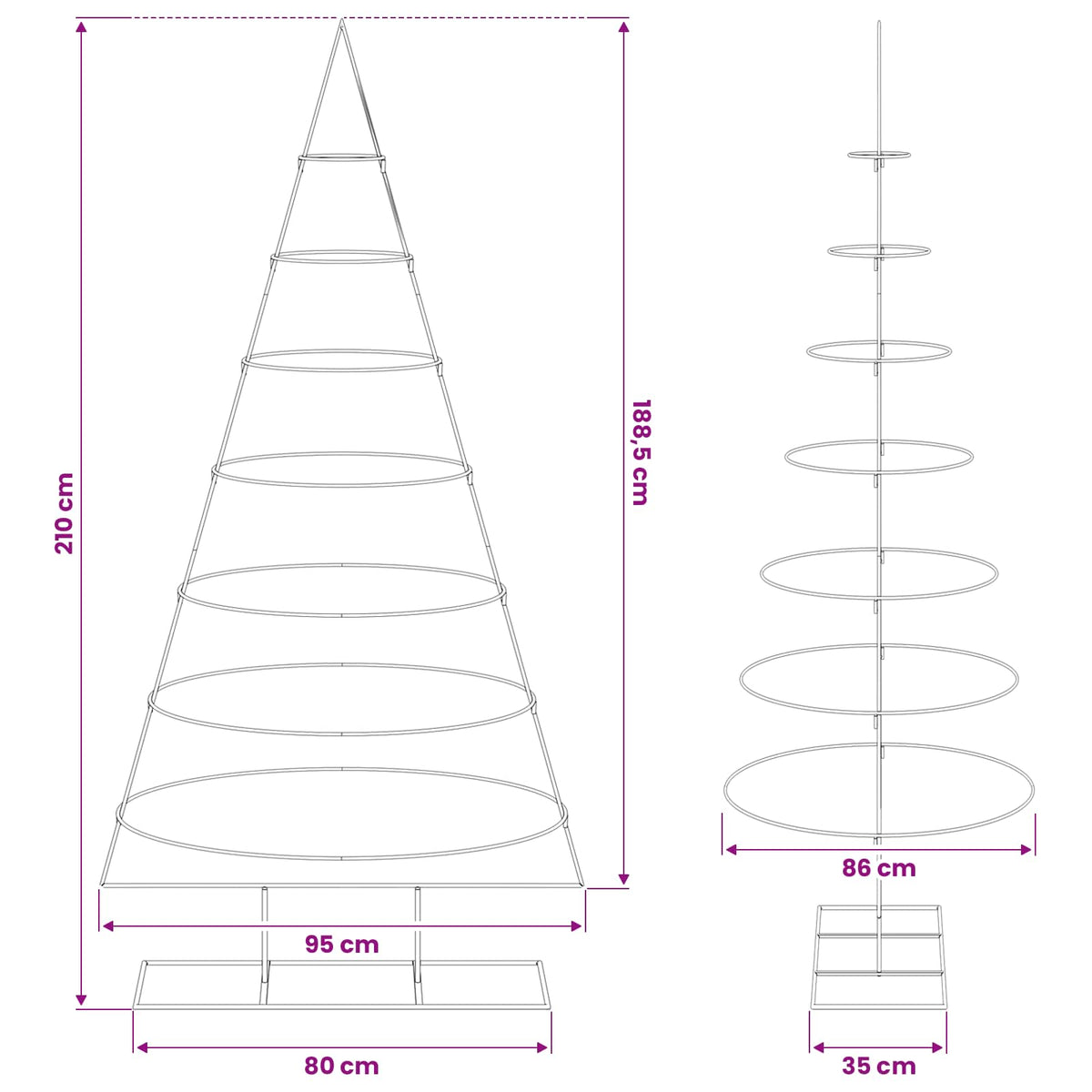 Metal Christmas Tree with Stand KUOPIO 210 cm Steel Gold