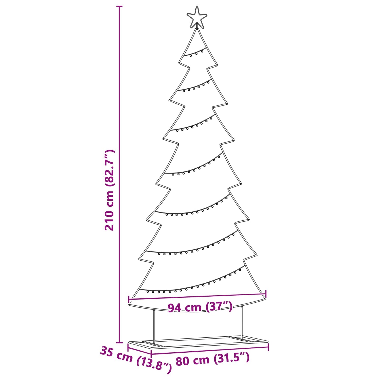 Metal Christmas Tree with Stand Black 210 cm Steel