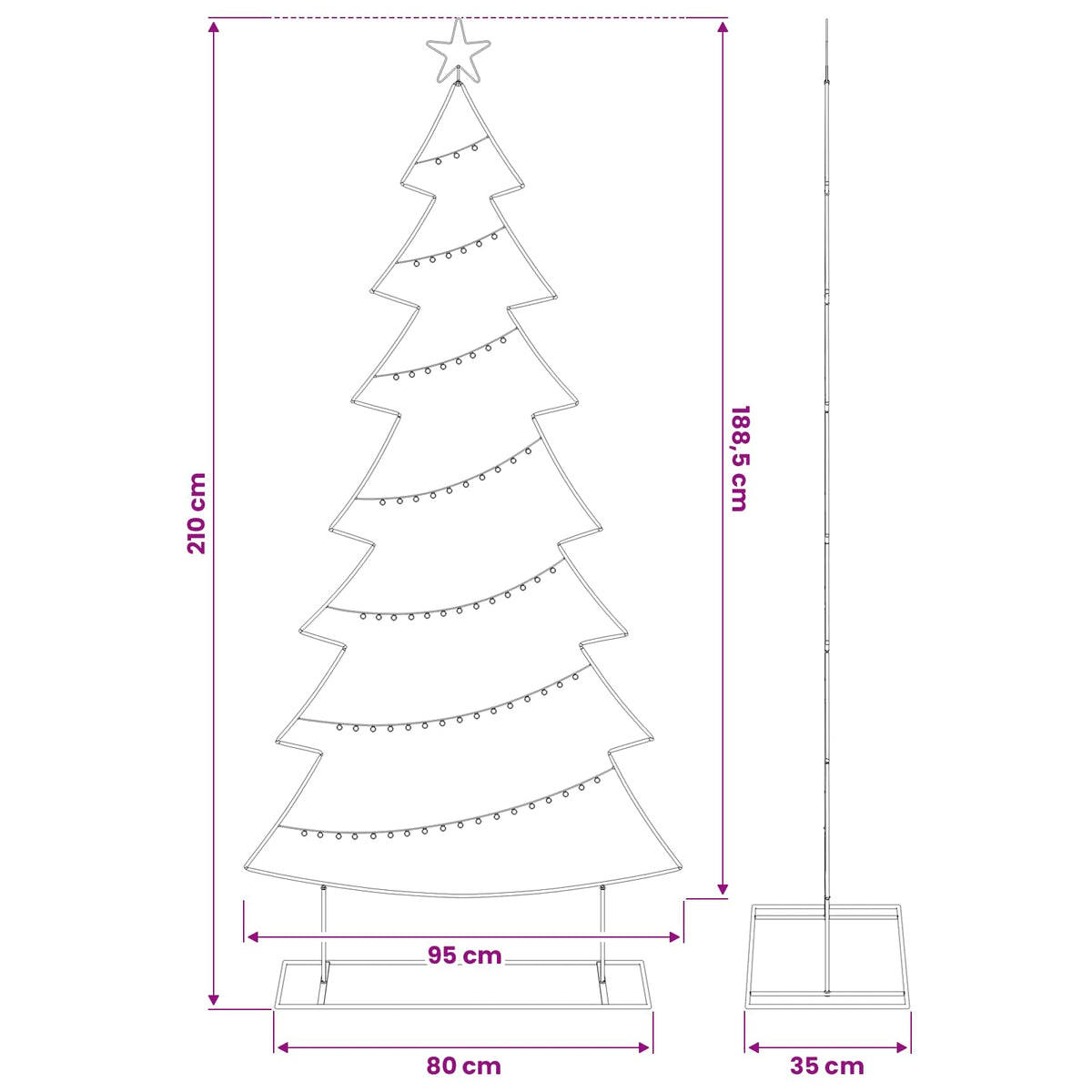 Metal Christmas Tree Black 210 cm Steel
