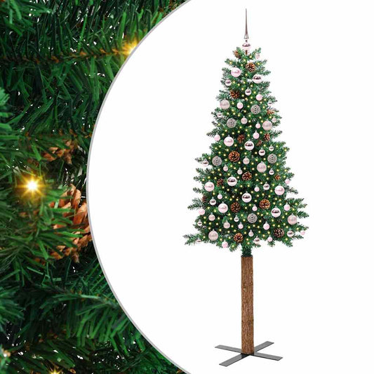 Slim Christmas Tree Green 210 cm PVC and Solid Pine wood Slim Christmas Tree Green 210 cm PVC and Solid Pine wood