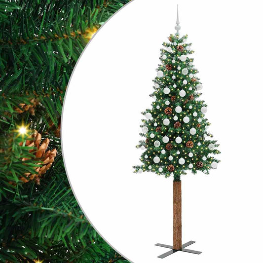 Slim Christmas Tree Green 210 cm PVC and Solid Pine wood Slim Christmas Tree Green 210 cm PVC and Solid Pine wood