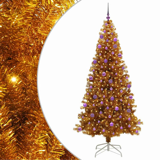 Christmas Tree with LED Light Gold 210 cm PET and Steel Christmas Tree with LED Light Gold 210 cm PET and Steel