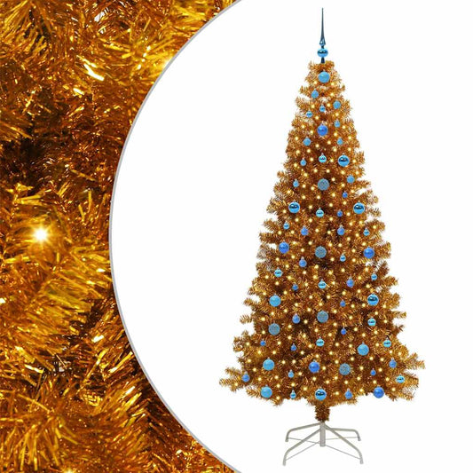 Christmas Tree with LED Light Gold 210 cm PET and Steel Christmas Tree with LED Light Gold 210 cm PET and Steel