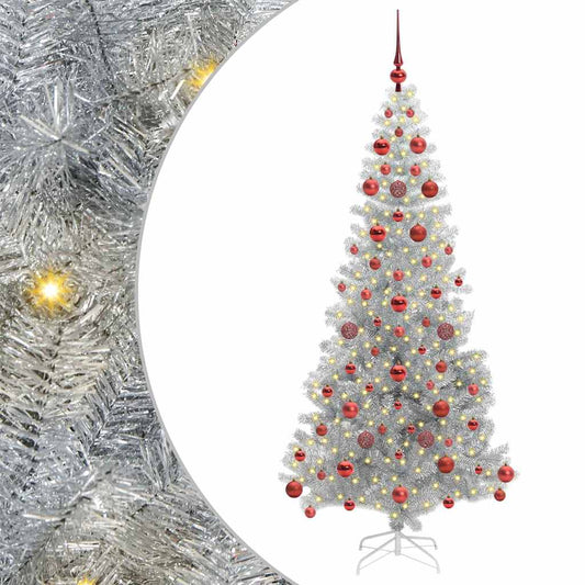 Christmas Tree with LED Light Silver 180 cm PET and Steel Christmas Tree with LED Light Silver 180 cm PET and Steel