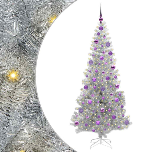 Christmas Tree with LED Light Silver 180 cm PET and Steel Christmas Tree with LED Light Silver 180 cm PET and Steel