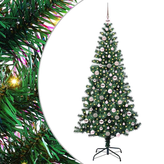 Artificial Pre-lit Christmas Tree Green 210 cm PVC and Metal Artificial Pre-lit Christmas Tree Green 210 cm PVC and Metal