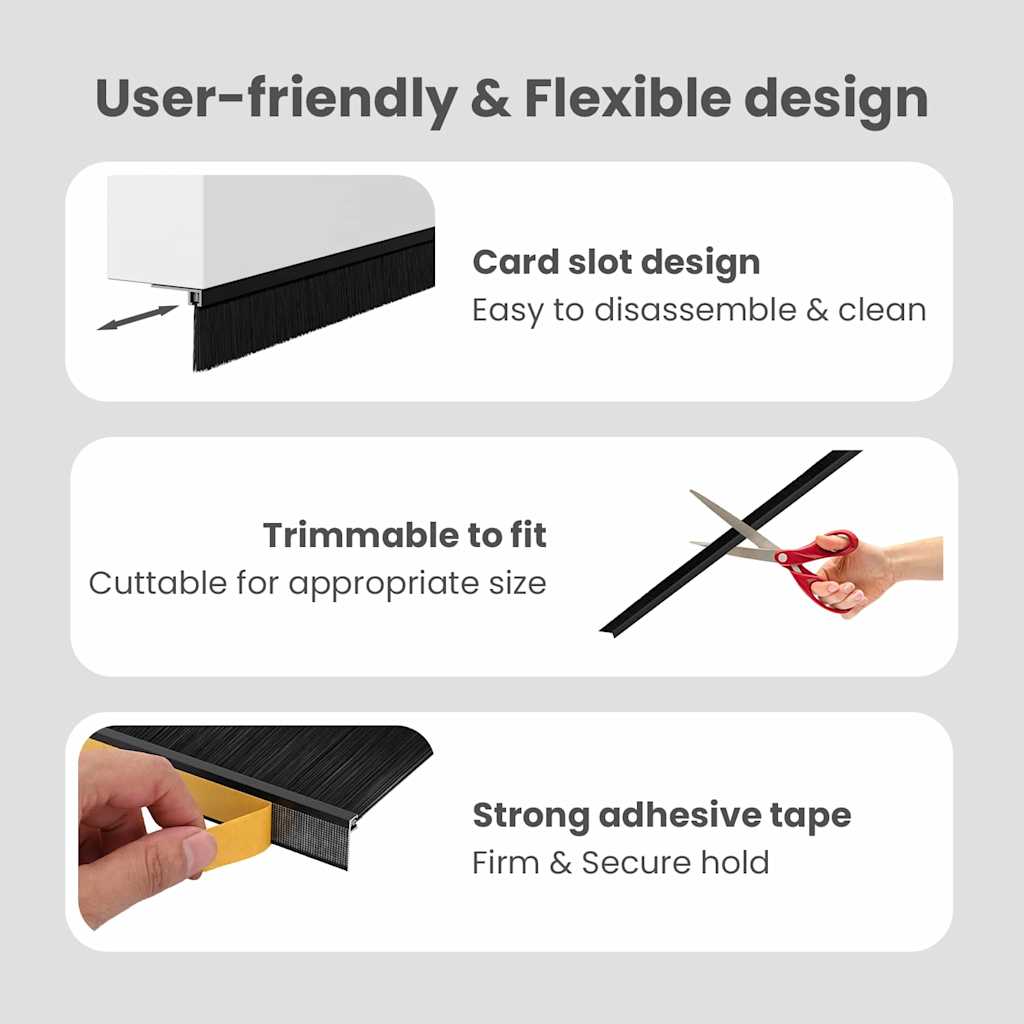 Self-adhesive Door Brush Seals 12 pcs Black 100 cm