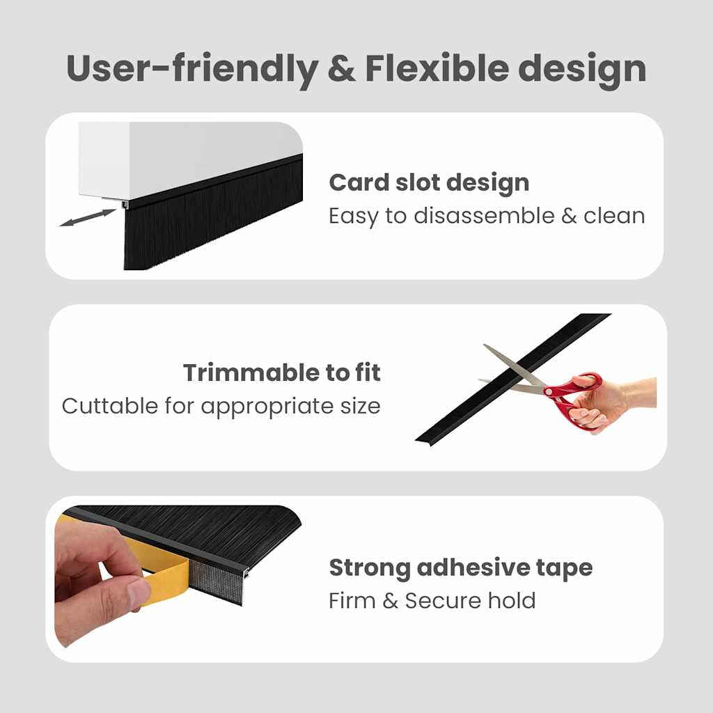 Self-adhesive Door Brush Seals 12 pcs Black 100 cm