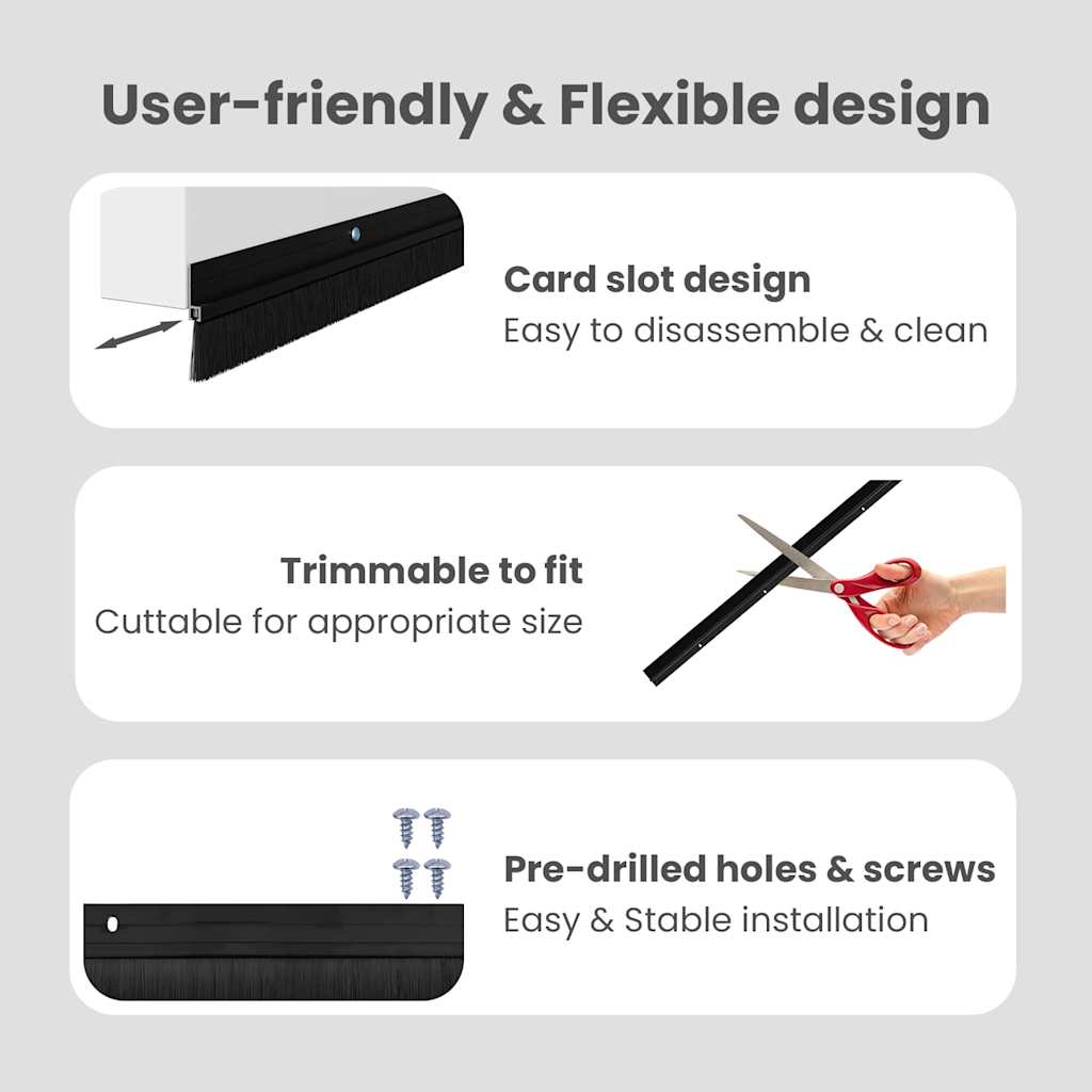 Screw-on Door Brush Seals 6 pcs Black 100 cm Aluminium Alloy