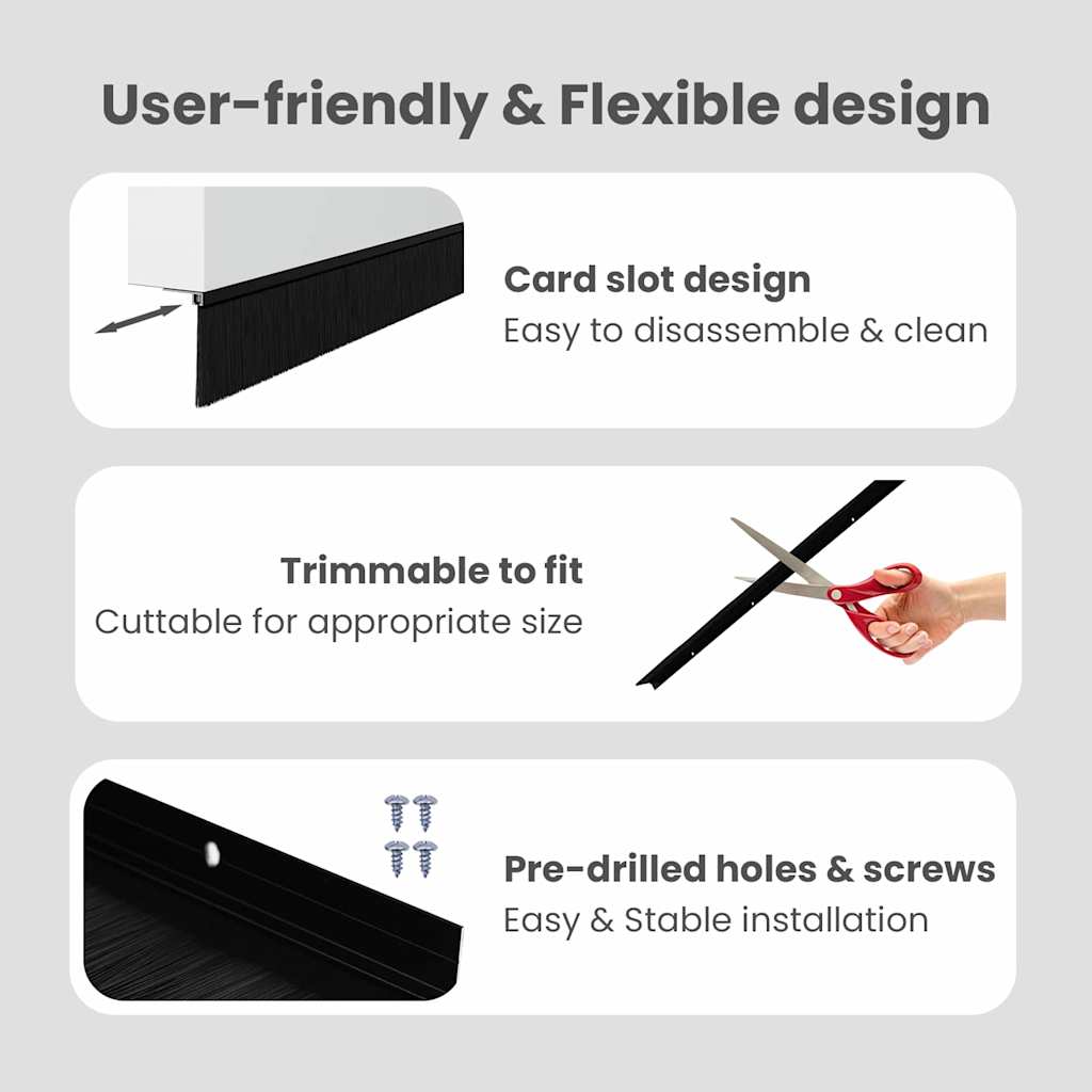 Screw-on Door Brush Seals 12 pcs Black 100 cm Aluminium Alloy