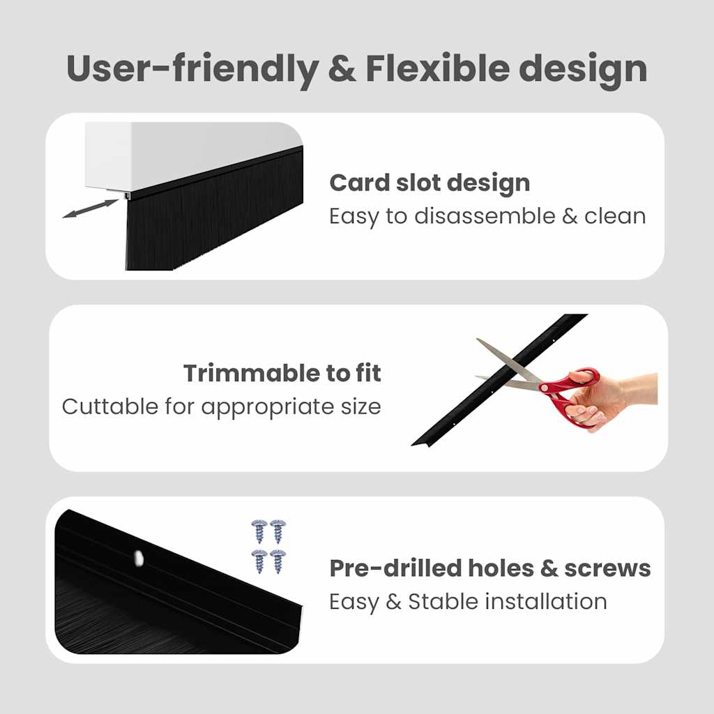 Screw-on Door Brush Seals 12 pcs Black 100 cm Aluminium Alloy